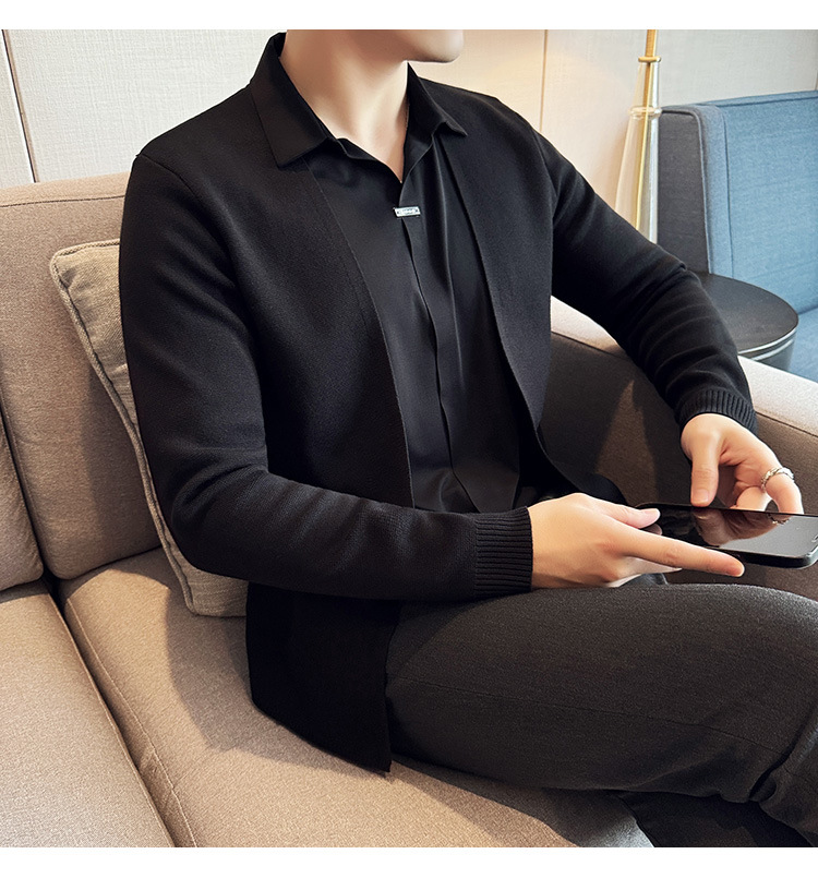 Men's fake two piece shirt sweater cardigan