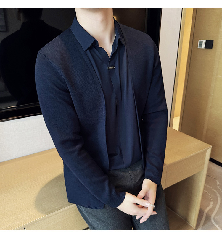 Men's fake two piece shirt sweater cardigan