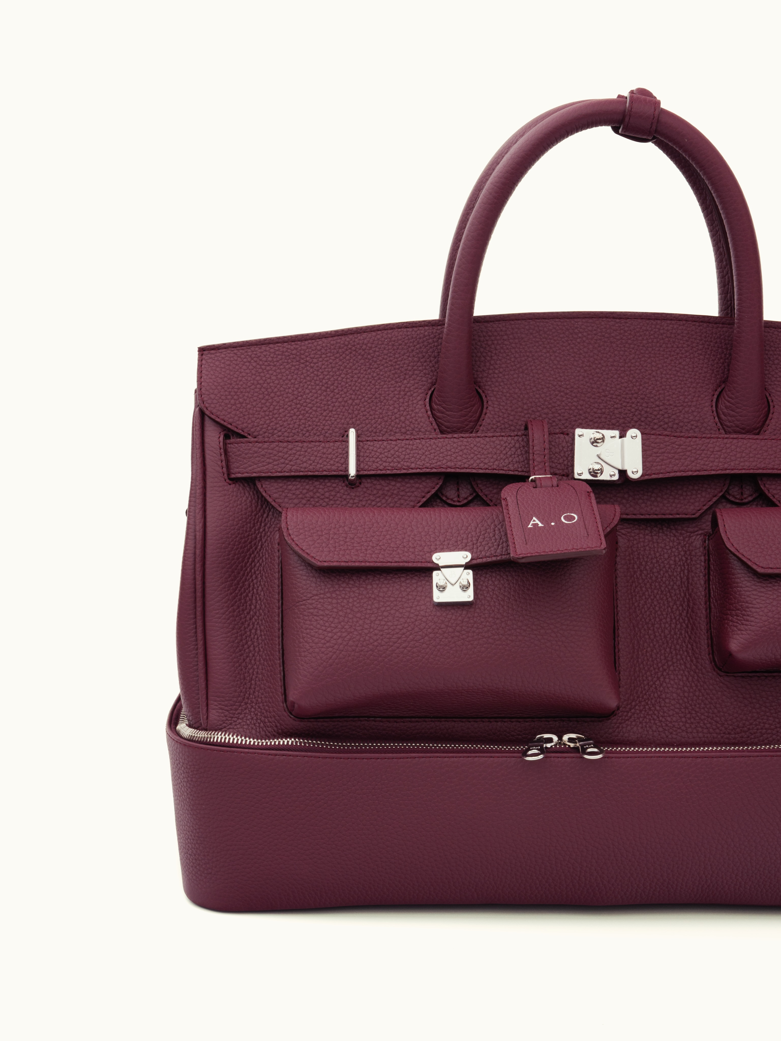 Multifunctional Laptop Bag in Platinum-Tone Crocodile-Embossed Leather