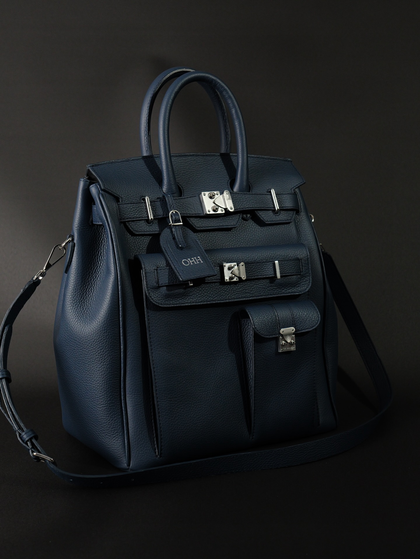 Luxury genuine leather multi-pocket handbag