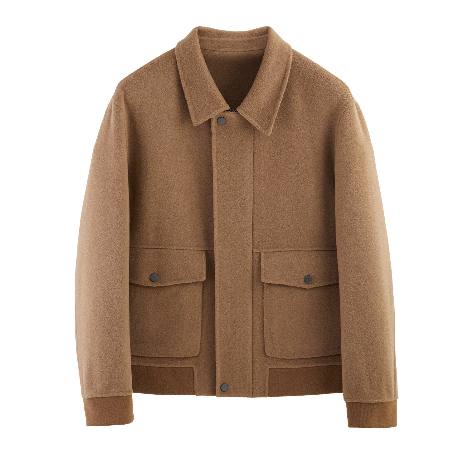 Men's short woolen coat with lapel