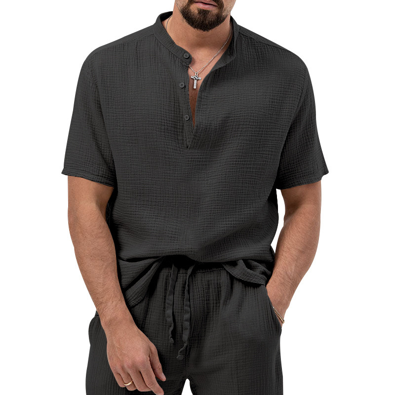 Polo shirt deep V button short sleeve t-shirt