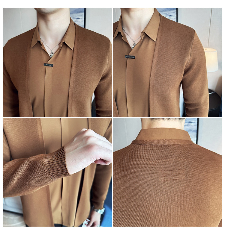 Men's fake two piece shirt sweater cardigan