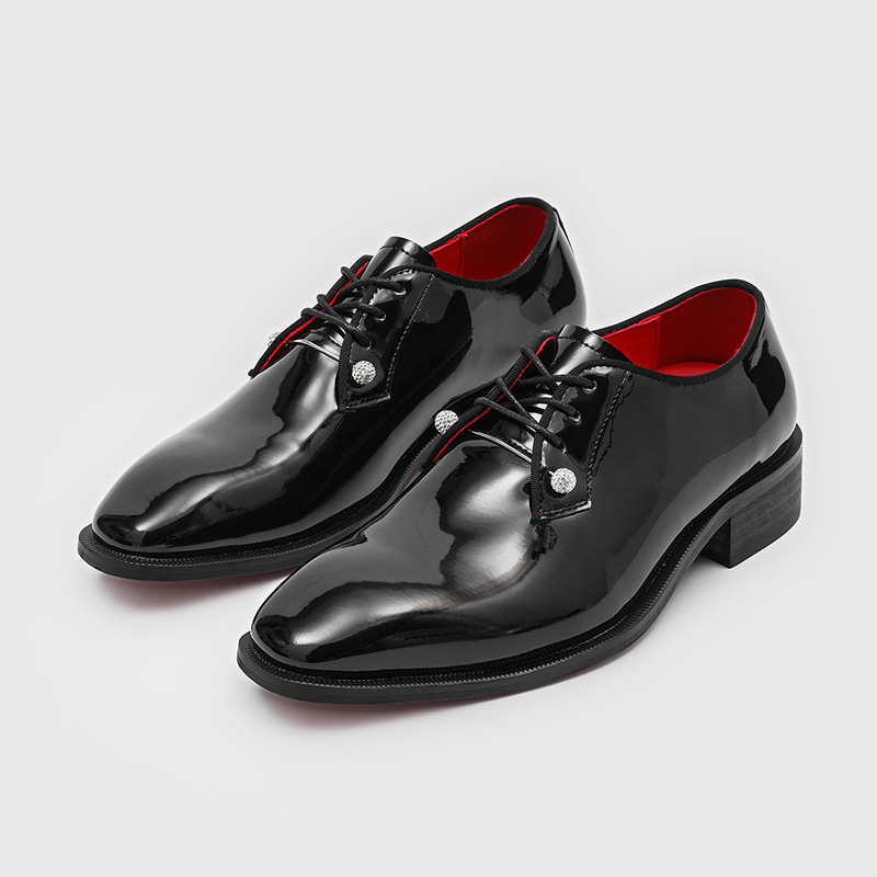 Men's black business platform derby shoes with red sole