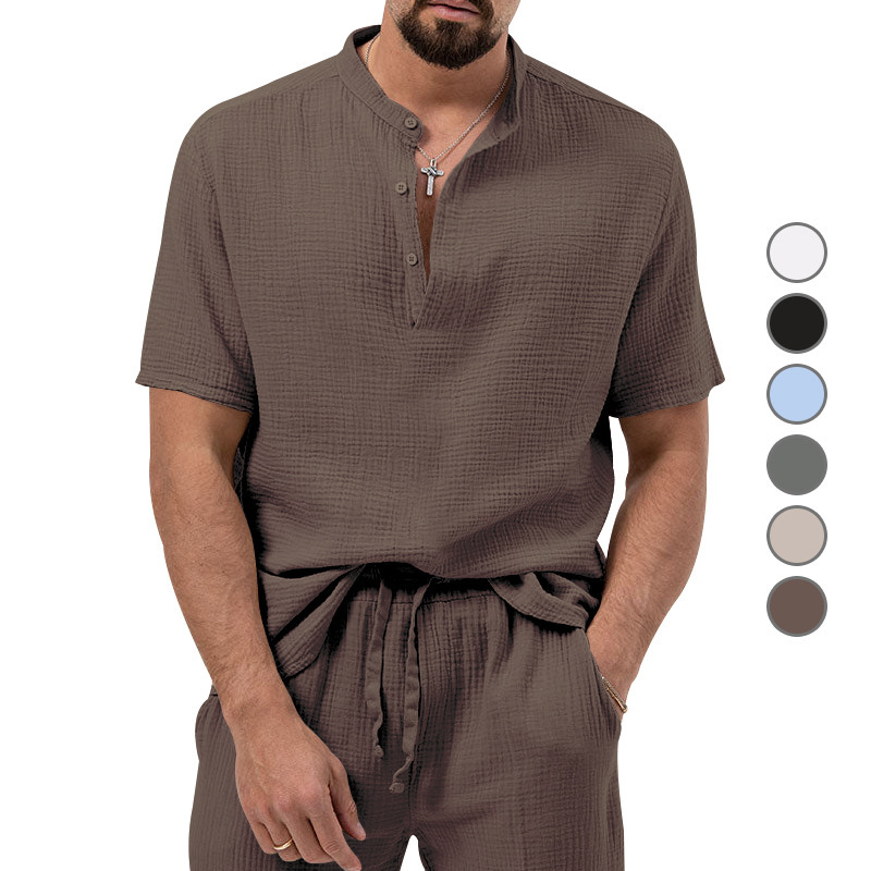 Polo shirt deep V button short sleeve t-shirt