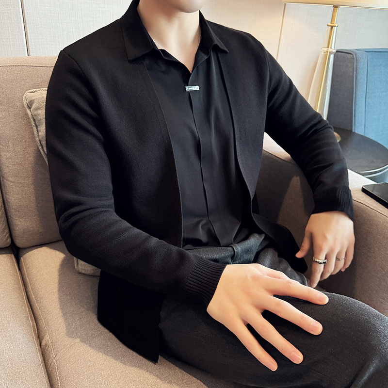 Men's fake two piece shirt sweater cardigan