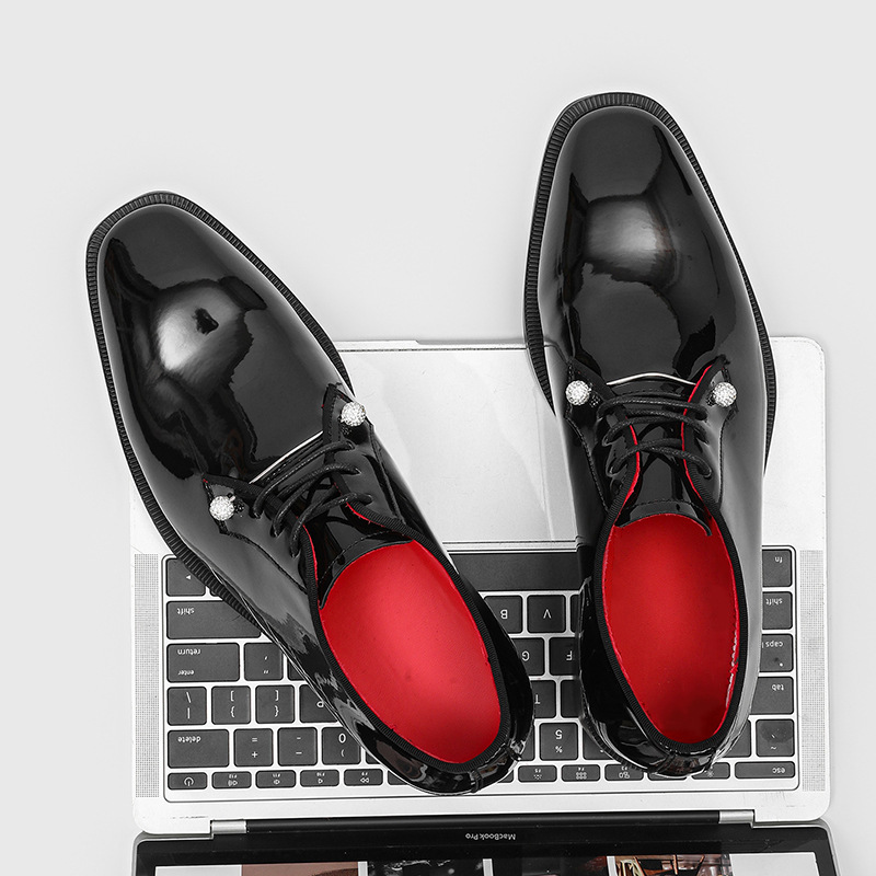 Men's black business platform derby shoes with red sole