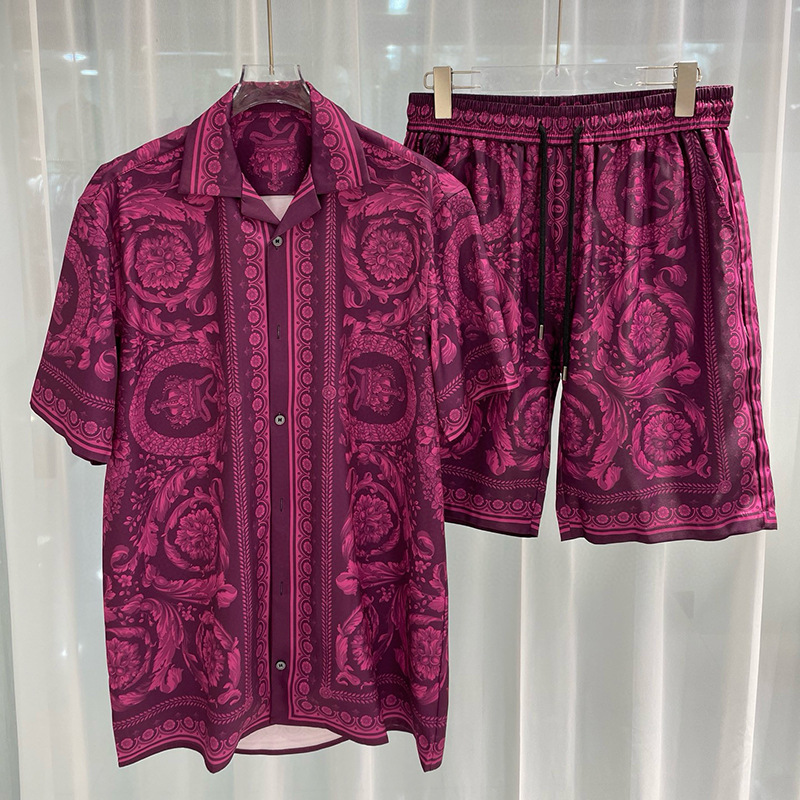 Men's Printed Short-Sleeve Shirt & Beach Shorts Set