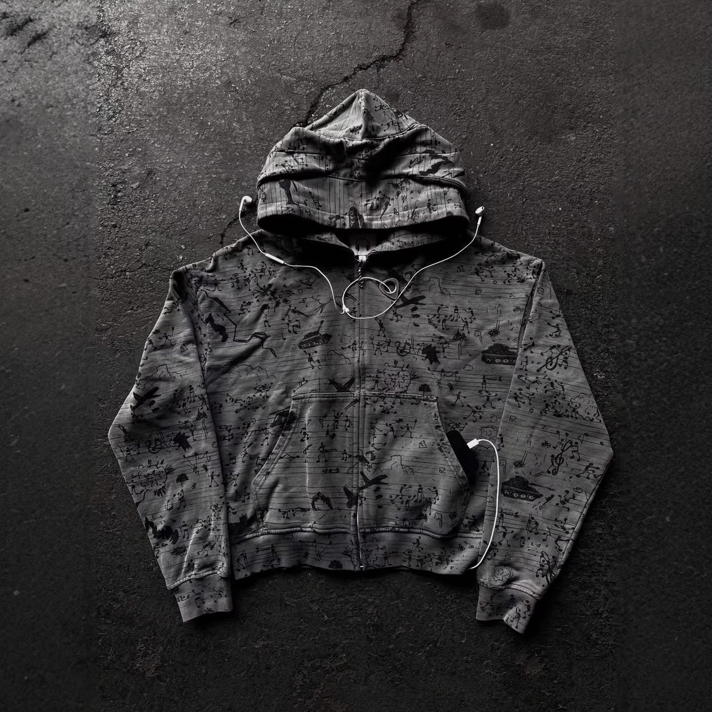 Musical Note Staff Double Hood Design Sweatshirt