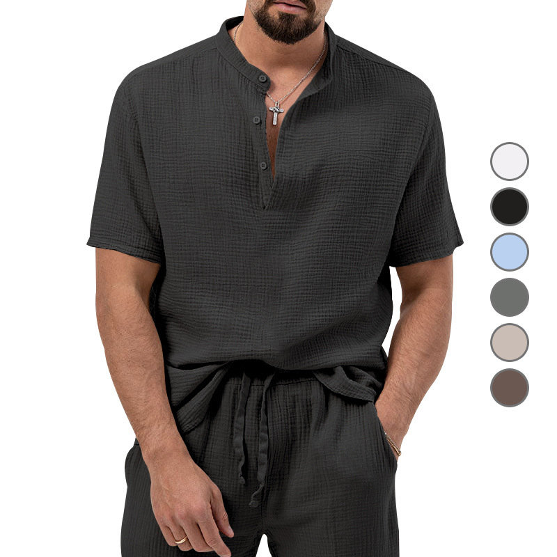 Polo shirt deep V button short sleeve t-shirt