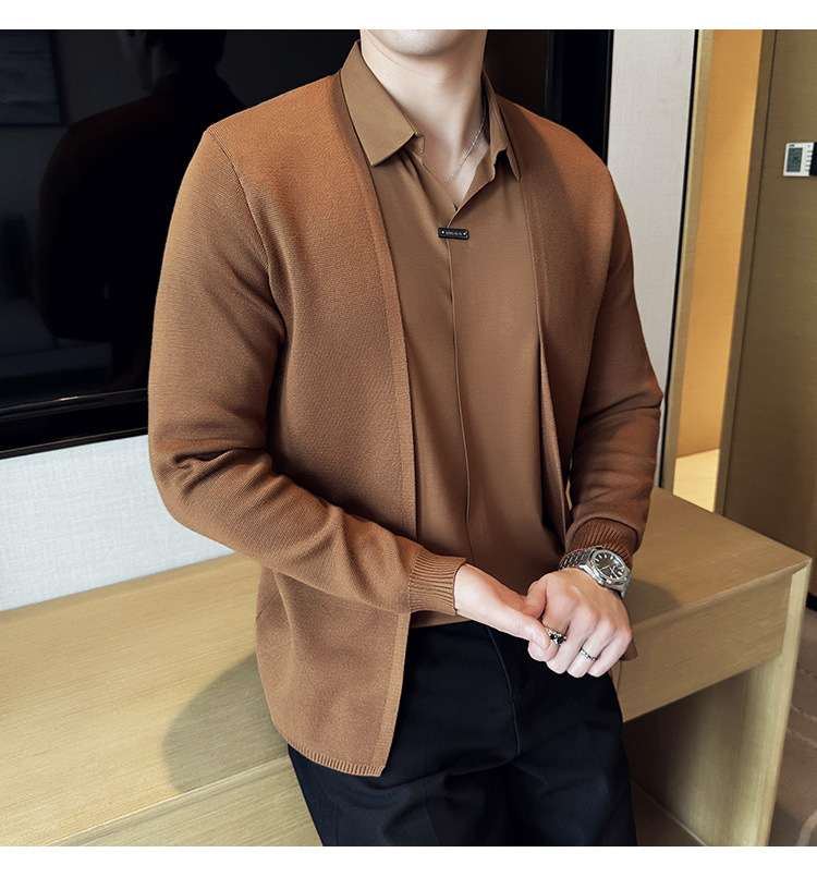 Men's fake two piece shirt sweater cardigan