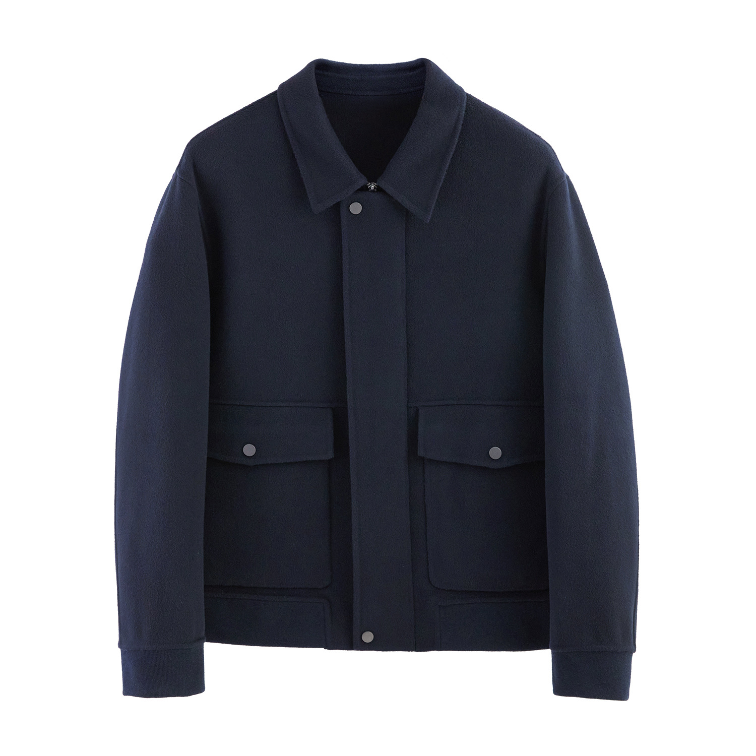 Men's short woolen coat with lapel