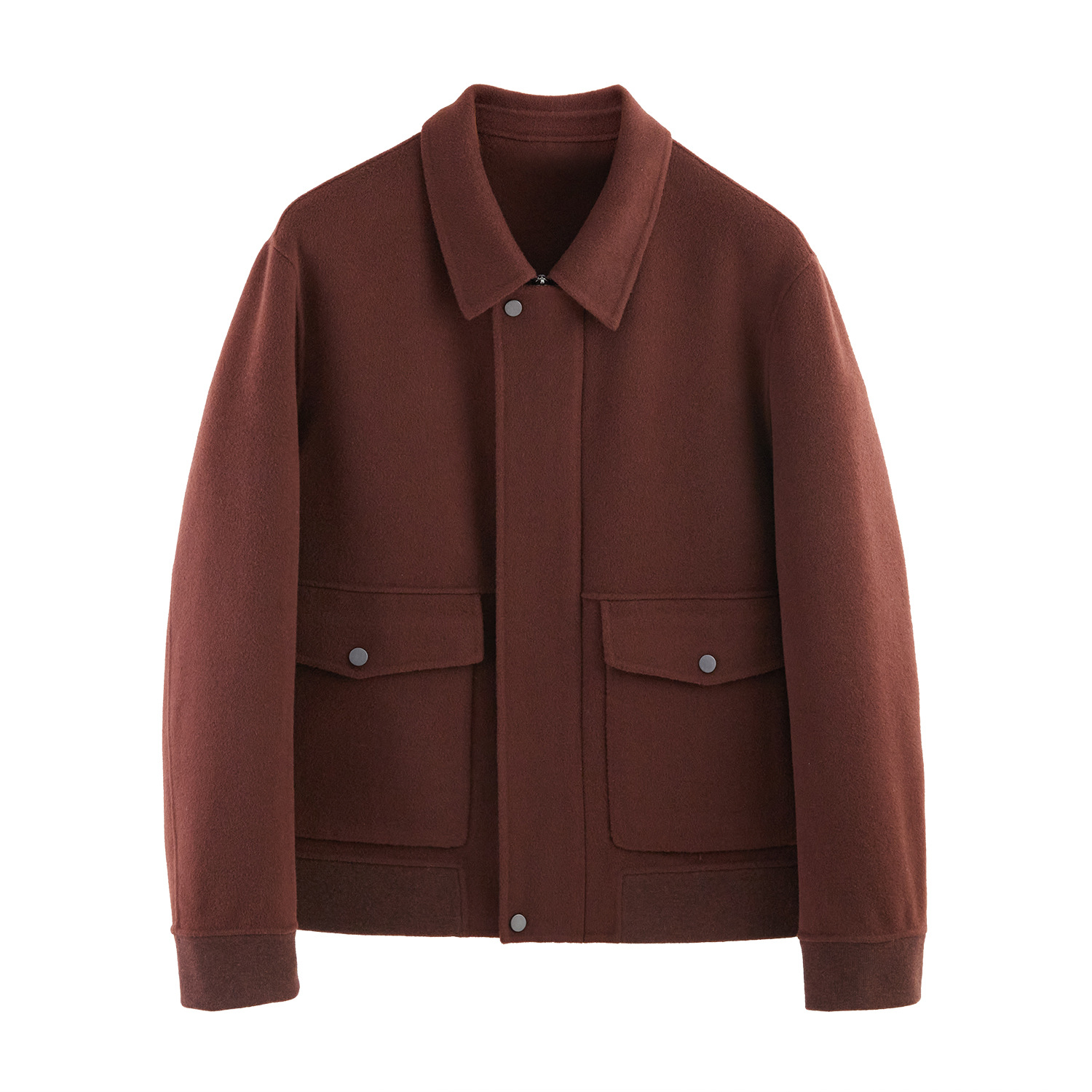 Men's short woolen coat with lapel