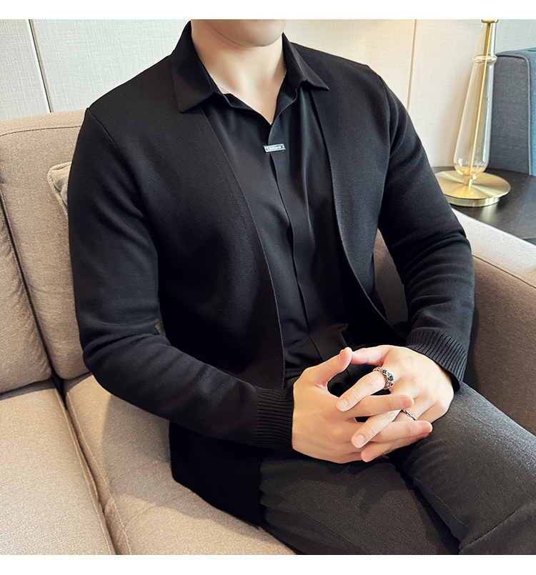 Men's fake two piece shirt sweater cardigan