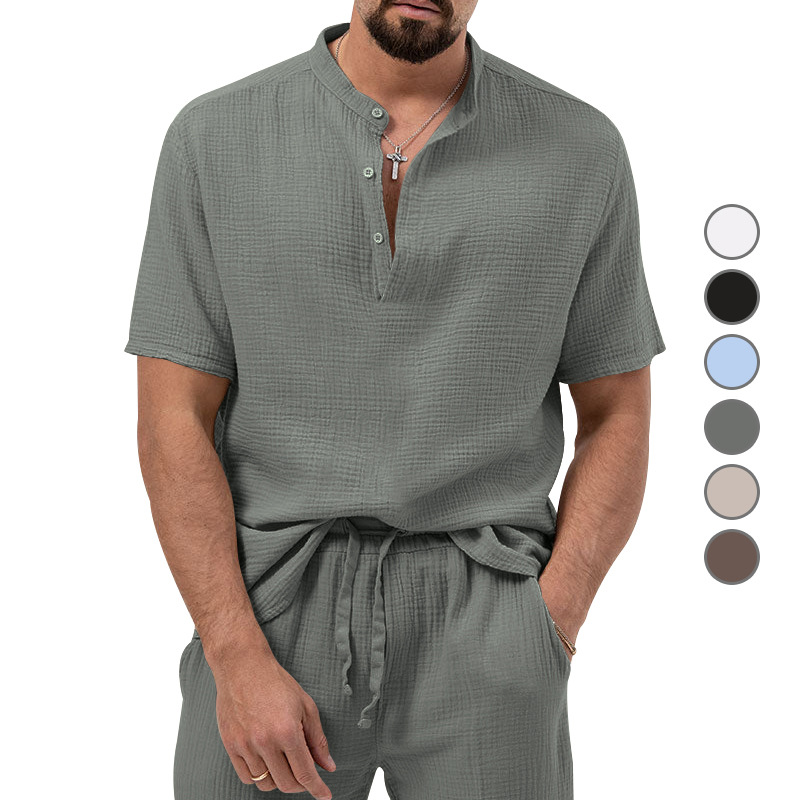 Polo shirt deep V button short sleeve t-shirt