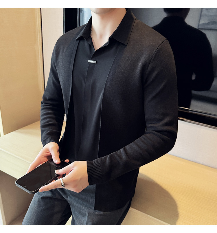 Men's fake two piece shirt sweater cardigan