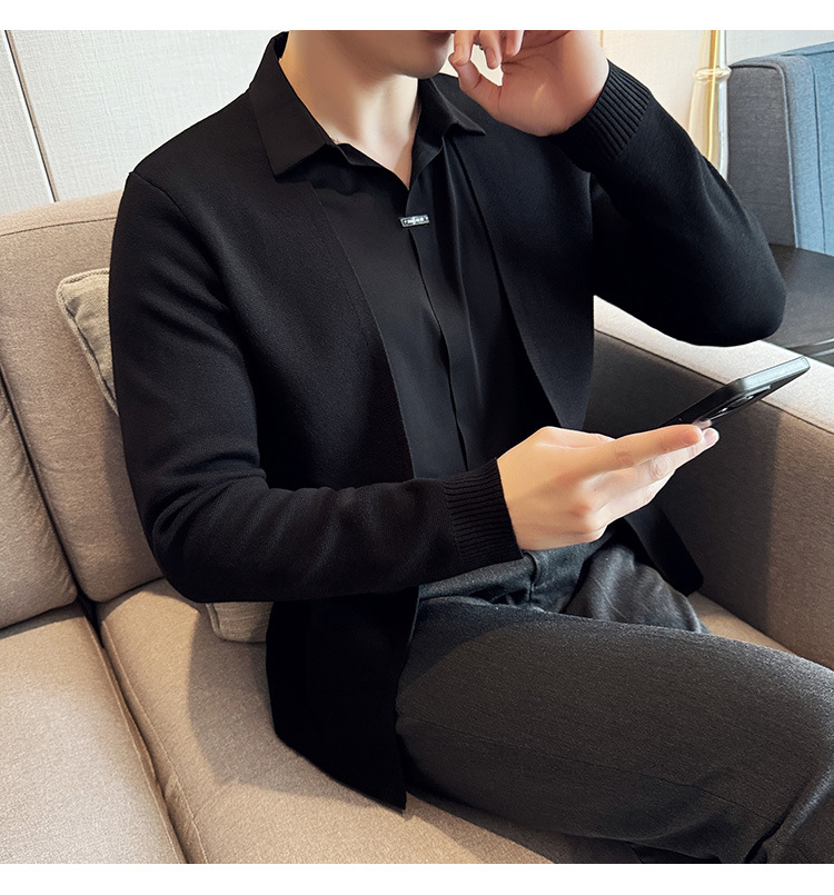 Men's fake two piece shirt sweater cardigan