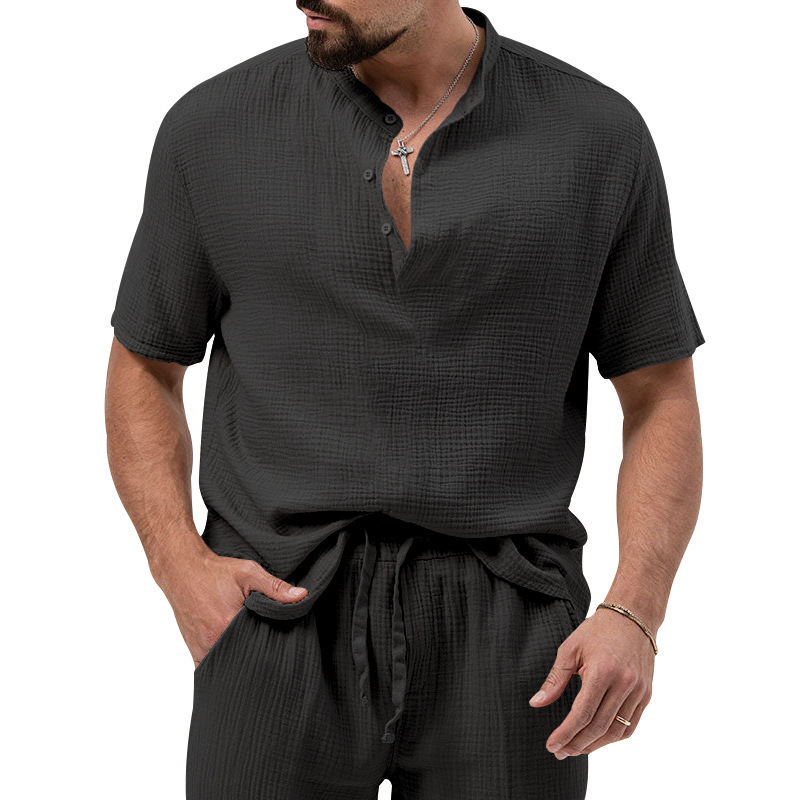 Polo shirt deep V button short sleeve t-shirt