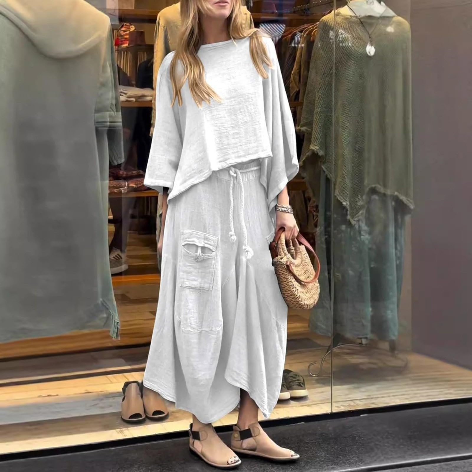 Spring and autumn women's casual solid color loose skirt two-piece suit