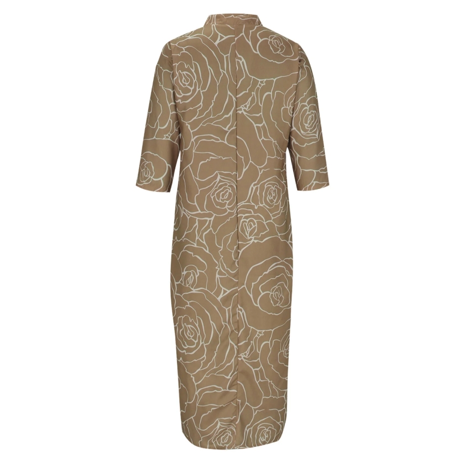 Summer Casual Loose Slit V-Neck Printed Faux Linen Dress
