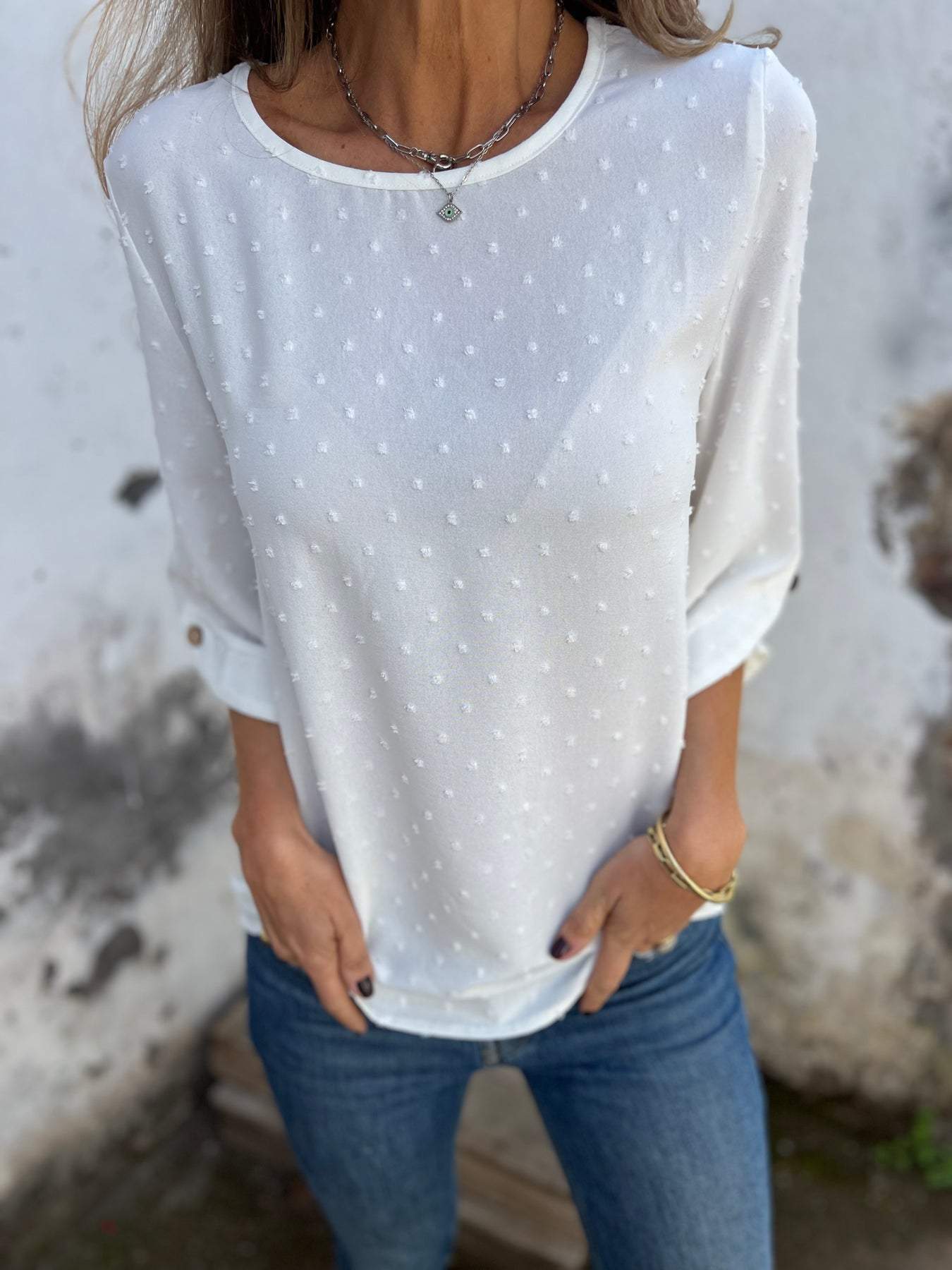 Spring-autumn round-neck chiffon jacquard fashion casual loose T-shirt