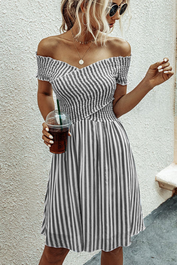 Fashion Short Sleeve Stripe Print Dress