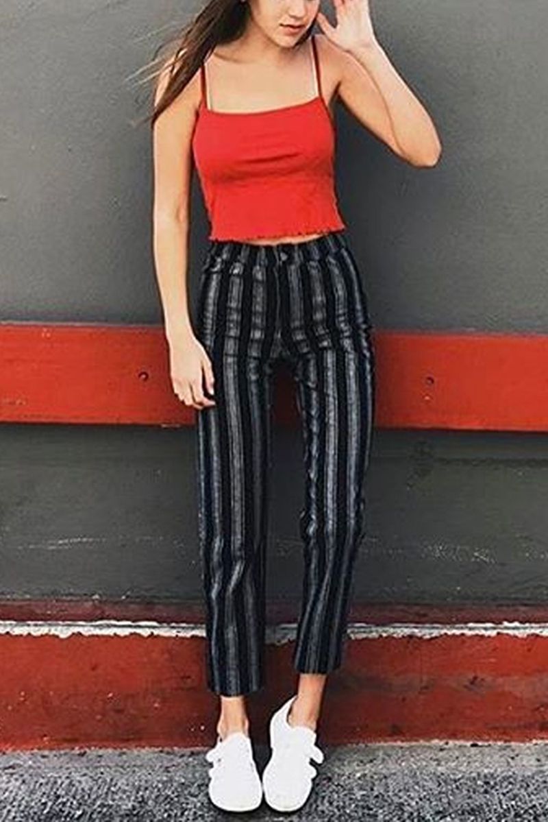 Women’s Striped Belted Trousers | Comfortable