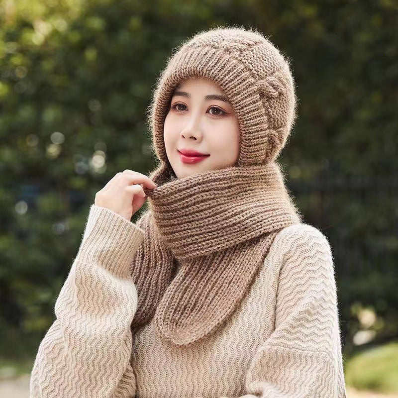 Women's thickened warm one-piece hooded scarf