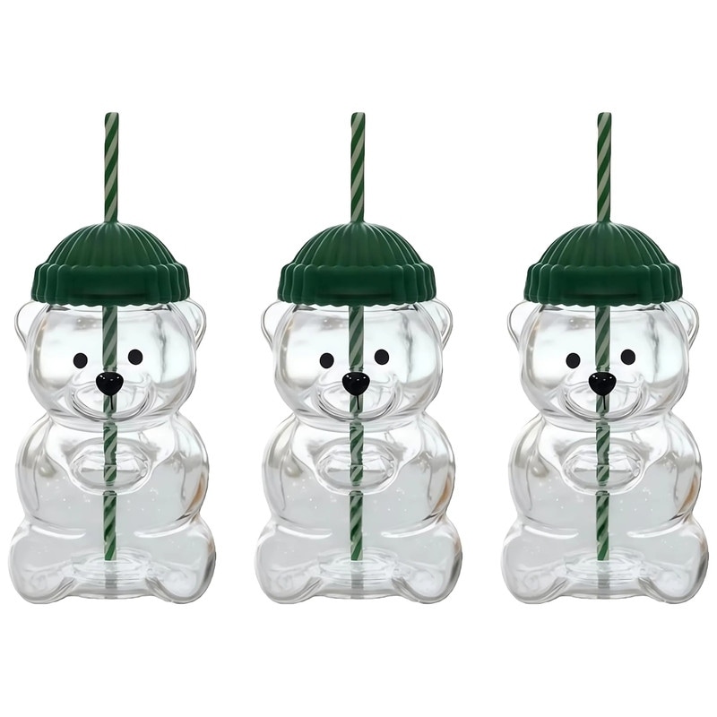 20oz Glass Teddy Bear Cup with Straw, Cute Coffee Mugs