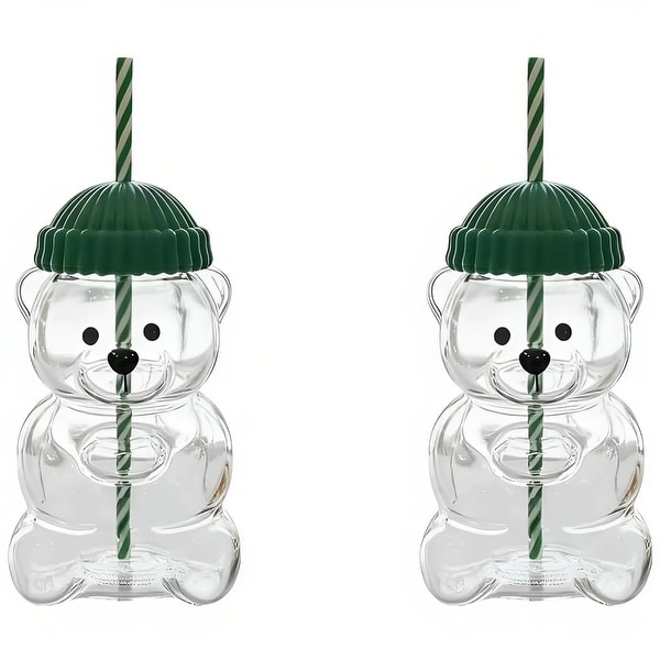 20oz Glass Teddy Bear Cup with Straw, Cute Coffee Mugs