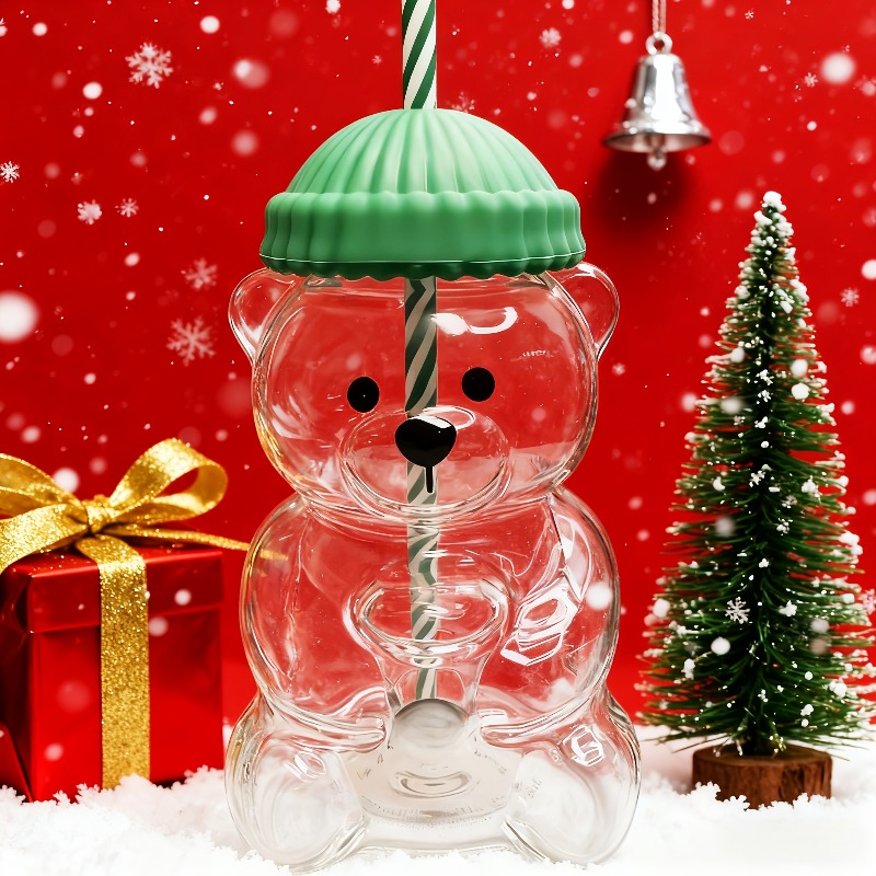 20oz Glass Teddy Bear Cup with Straw, Cute Coffee Mugs
