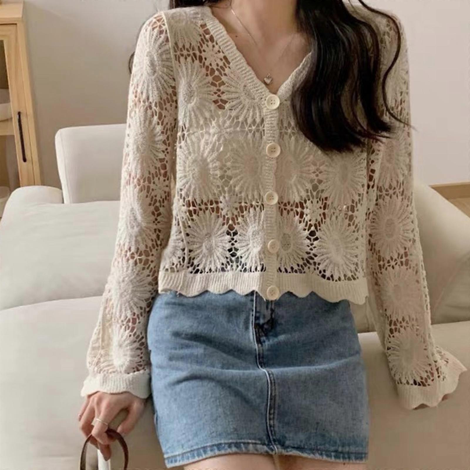 Hhxusgift-Elegant hollow out lace button cardigan