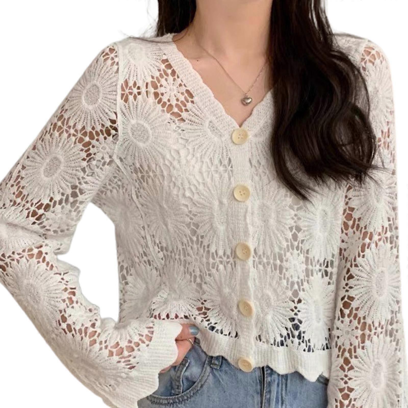 Hhxusgift-Elegant hollow out lace button cardigan