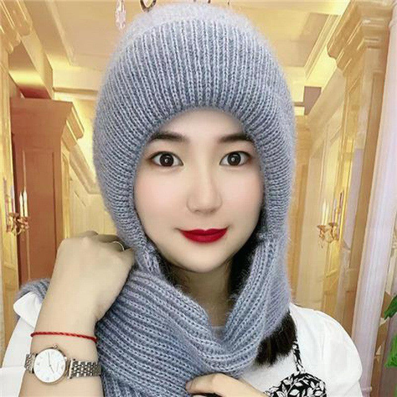Women's thickened warm one-piece hooded scarf