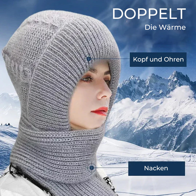 Women's thickened warm one-piece hooded scarf