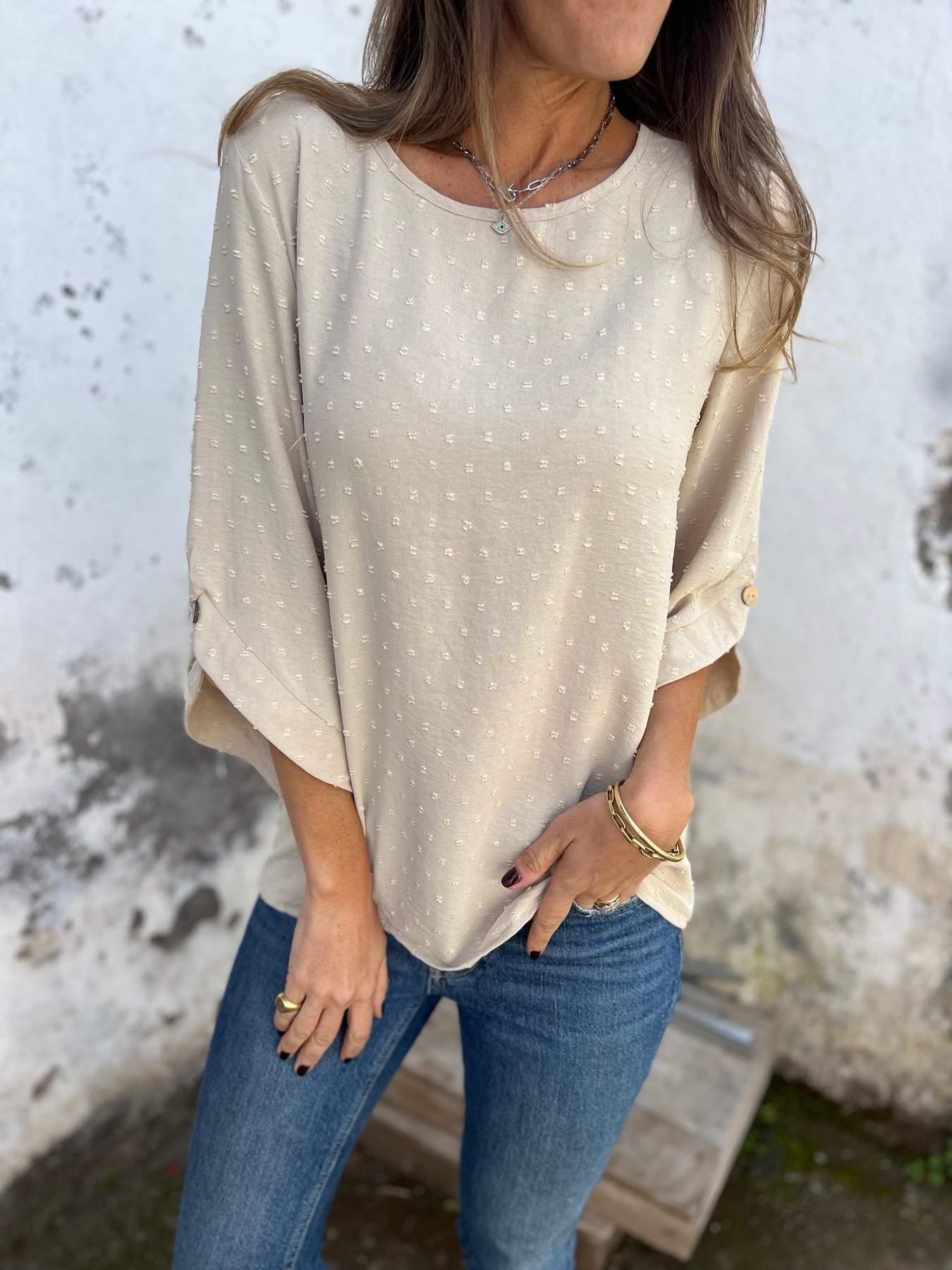 Spring-autumn round-neck chiffon jacquard fashion casual loose T-shirt