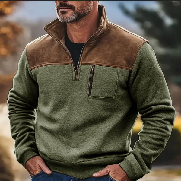 🔥BUY 2  FREE SHIPPING - Retro Half-Zip Fleece Sweatshirt European Style Thick Warm Pullover