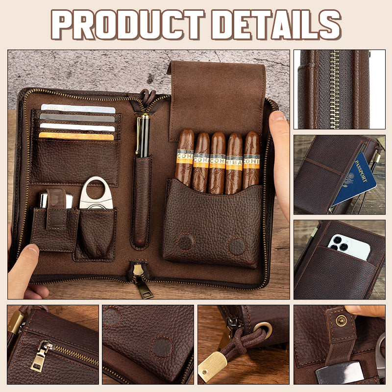 🏆 Portable cigar box with vintage motif and litchi patter