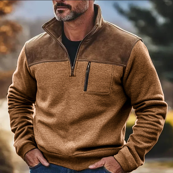 🔥BUY 2  FREE SHIPPING - Retro Half-Zip Fleece Sweatshirt European Style Thick Warm Pullover