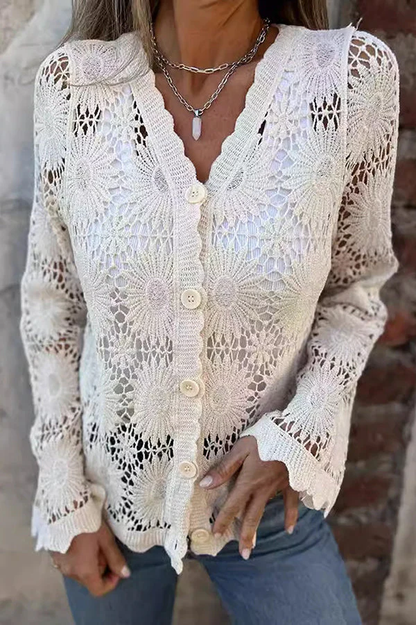 Hhxusgift-Elegant hollow out lace button cardigan