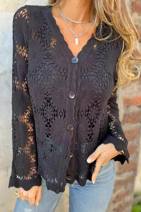 Hhxusgift-Elegant hollow out lace button cardigan