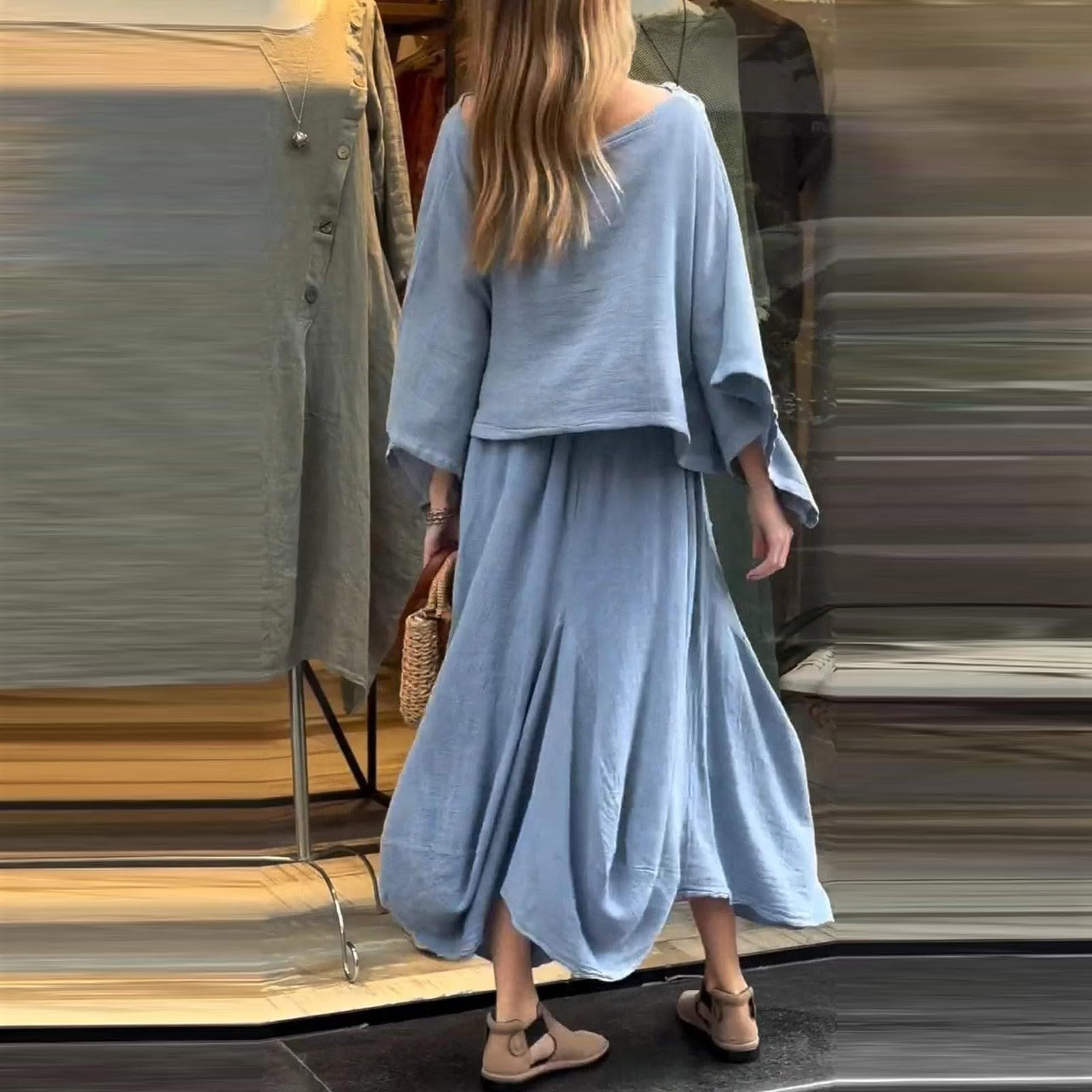 Spring and autumn women's casual solid color loose skirt two-piece suit