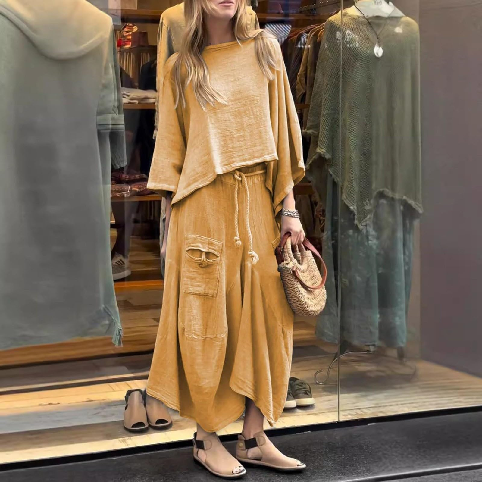 Spring and autumn women's casual solid color loose skirt two-piece suit