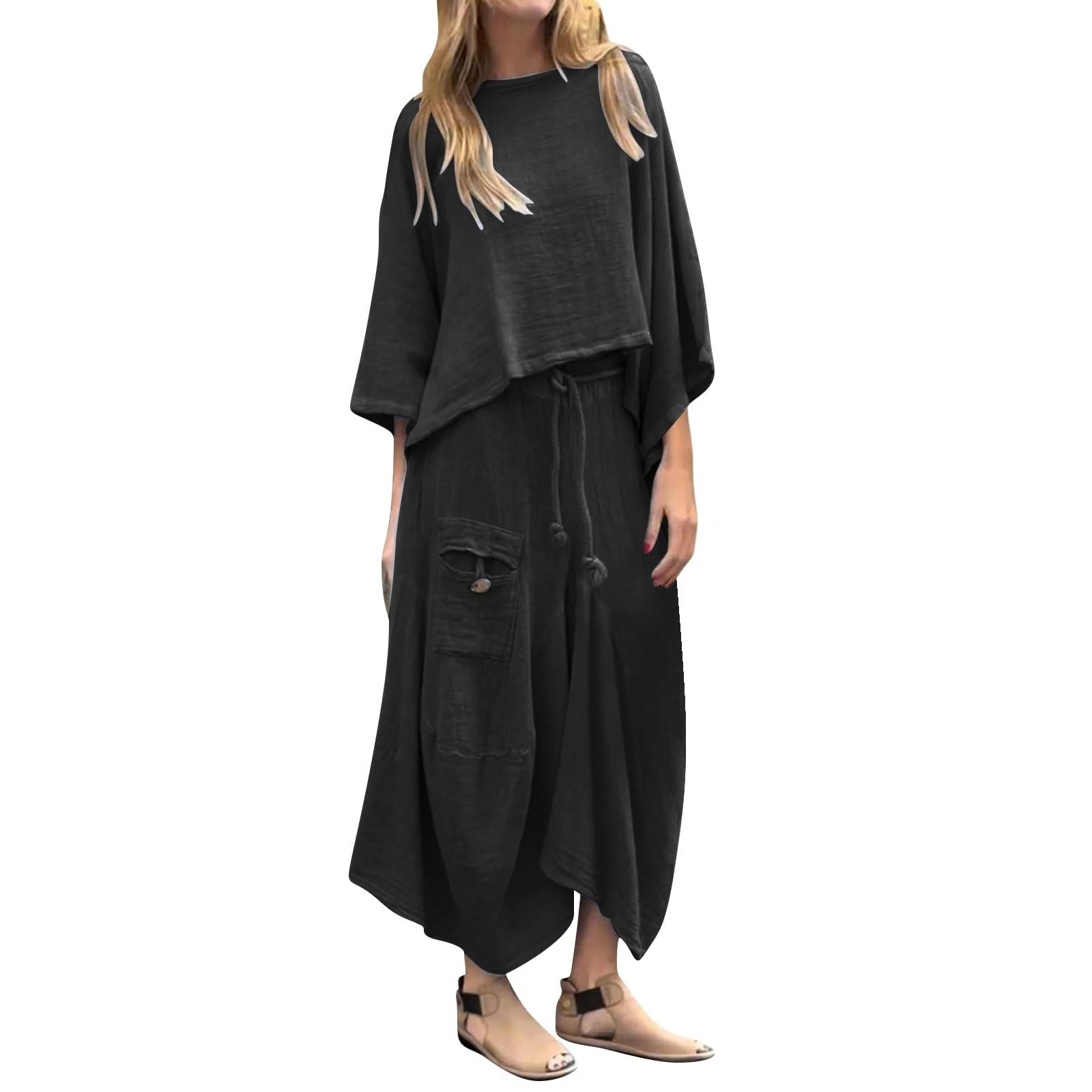 Spring and autumn women's casual solid color loose skirt two-piece suit