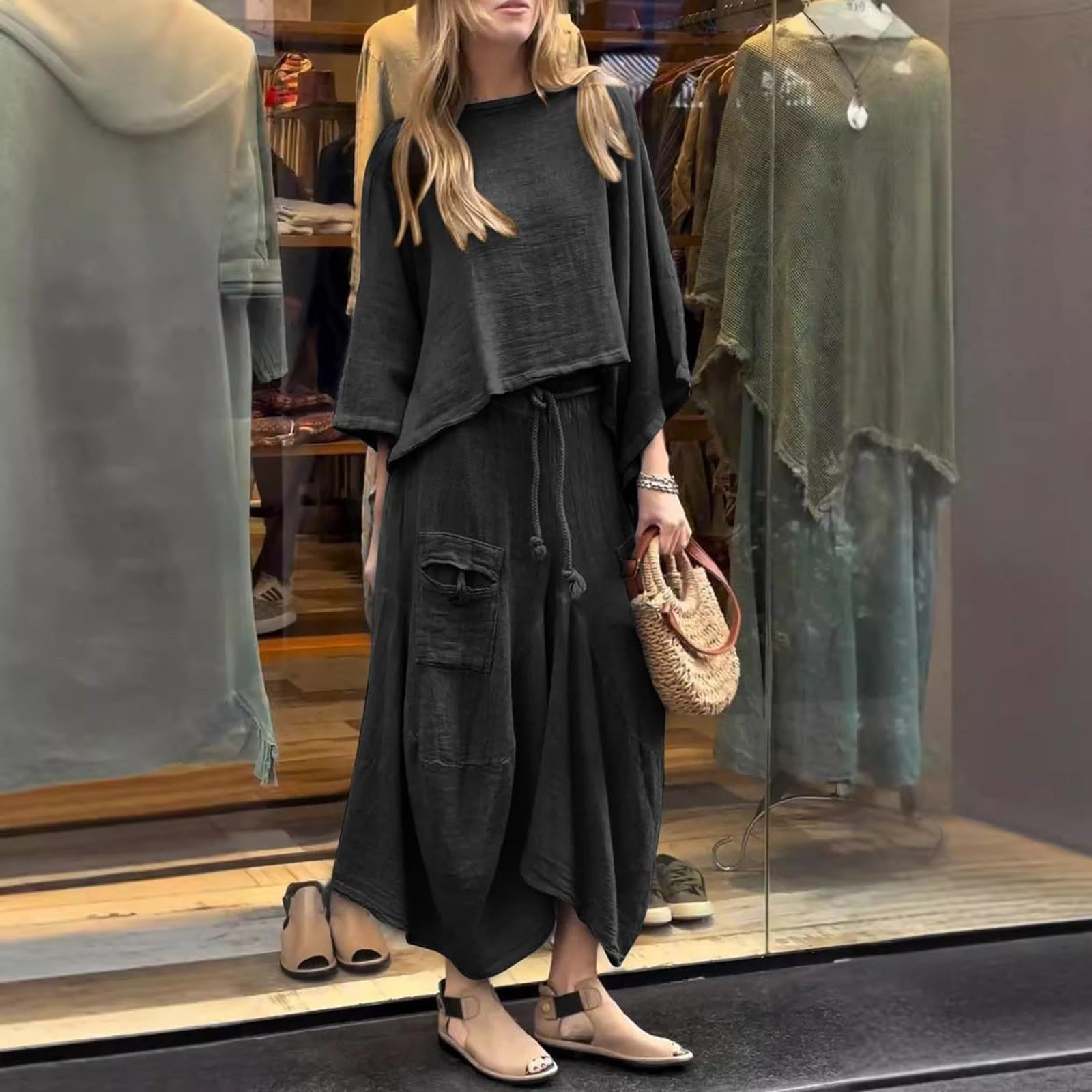 Spring and autumn women's casual solid color loose skirt two-piece suit