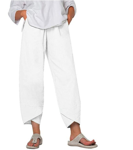 Women's Solid Color Loose Elegant Casual Simple Cotton And Linen Ninth Pants