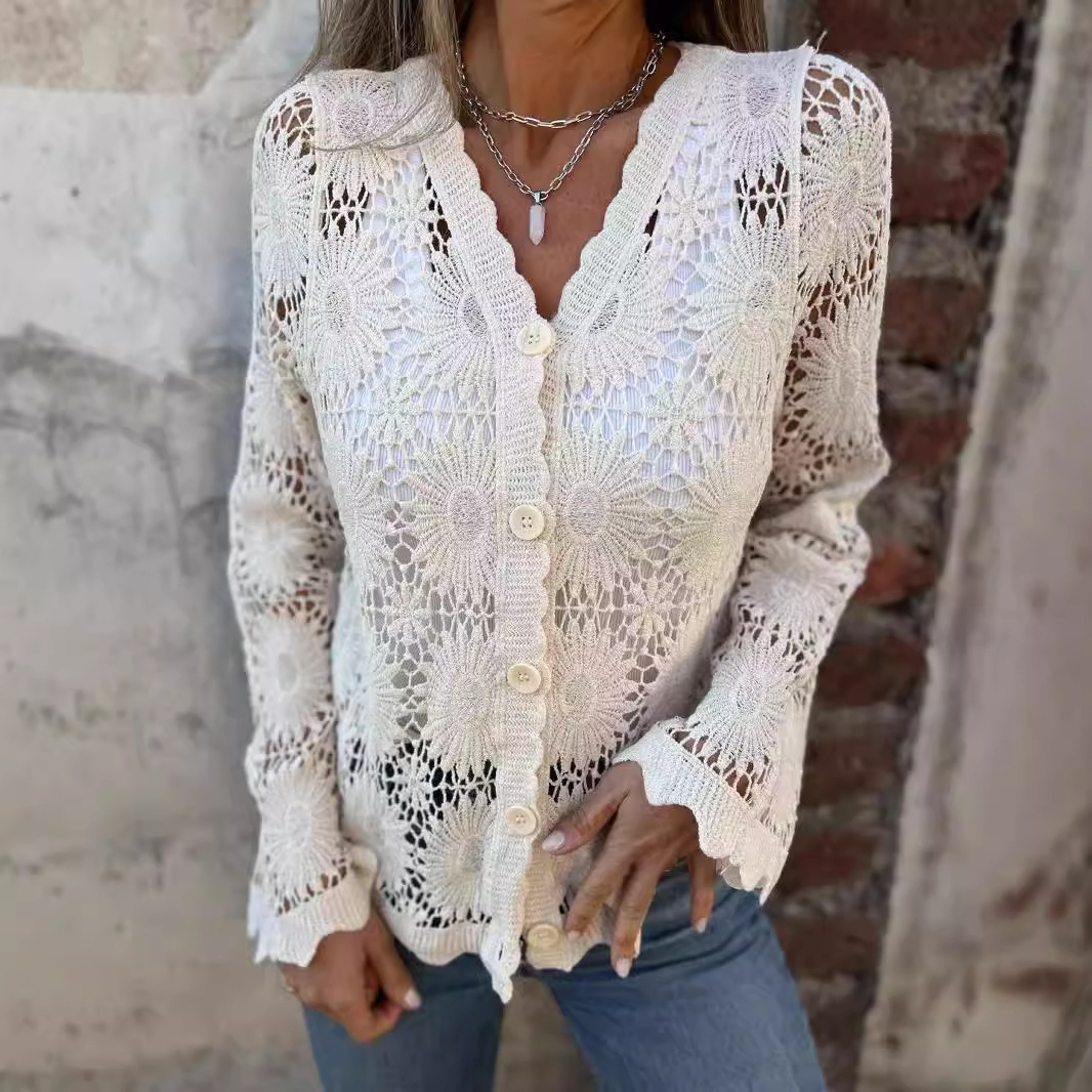 Hhxusgift-Elegant hollow out lace button cardigan