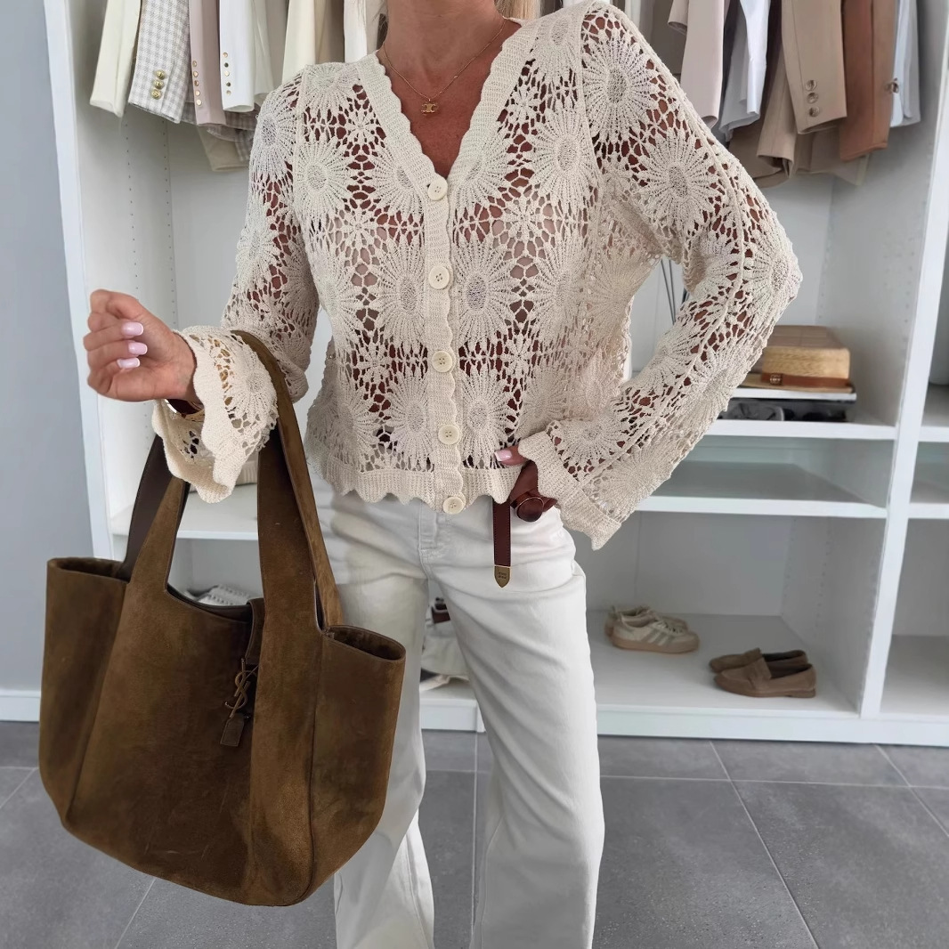 Hhxusgift-Elegant hollow out lace button cardigan