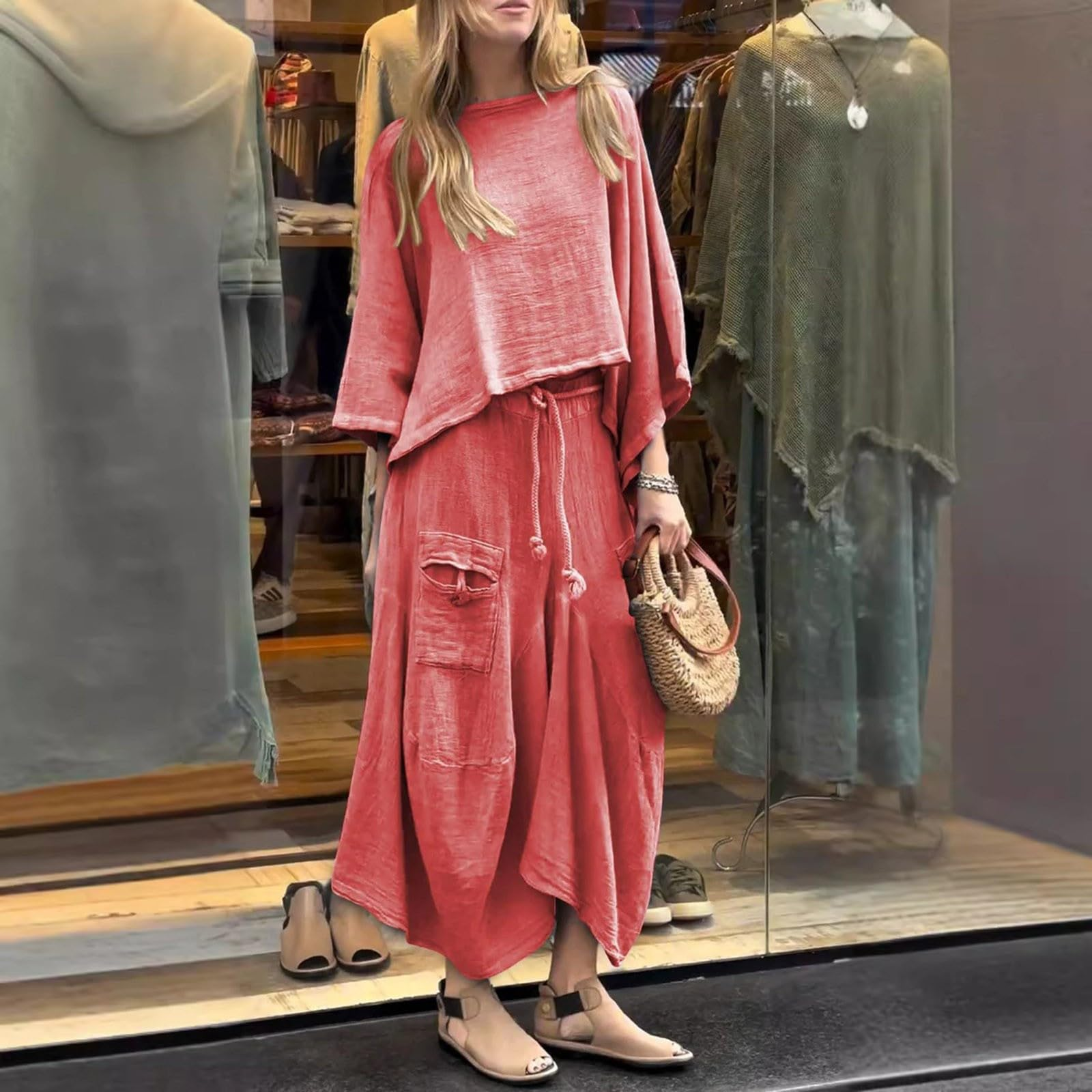 Spring and autumn women's casual solid color loose skirt two-piece suit
