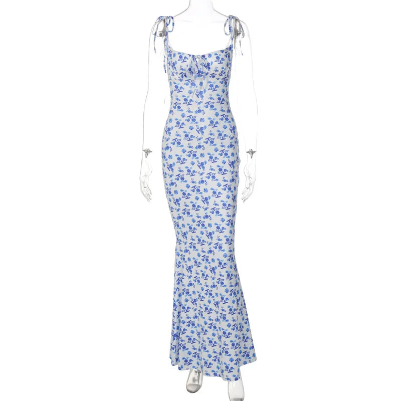 Women's Floral Off Shoulder Lace Up Deep V Neck  Long Dress